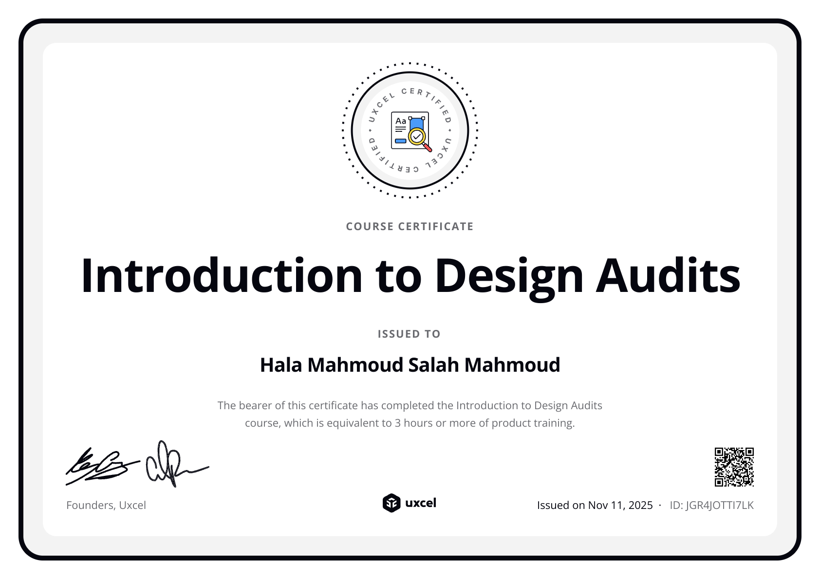 Hala Hemaya's certificate